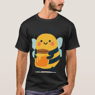 かわいいミツバチが蜂蜜の瓶を持っている Tシャツ