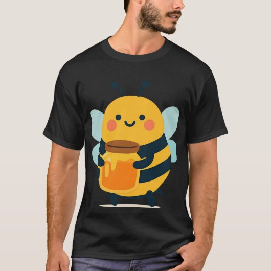 かわいいミツバチが蜂蜜の瓶を持っている Tシャツ (正面)
