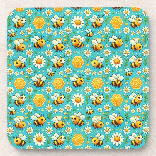かわいいミツバチとデイジー コースター (正面)