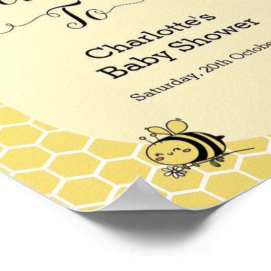 かわいいミツバチと甘い蜂蜜の赤ちゃんシャワー歓迎サイン ポスター (角)