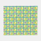 かわいいミツバチと花柄 フリースブランケット (正面(横))