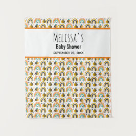 かわいいミツバチと虹の模様のベビーシャワー タペストリー