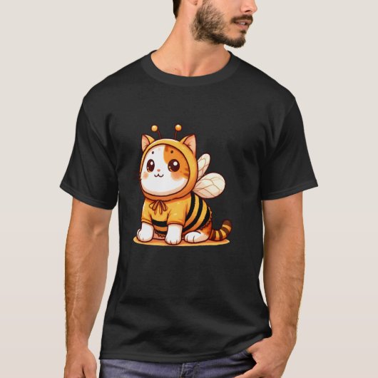 かわいいミツバチのコスプレをした猫 Tシャツ (正面)