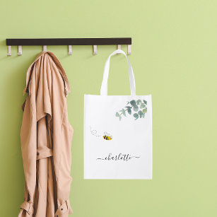 かわいいミツバチのモノグラムのユーカリの緑の白 エコバッグ