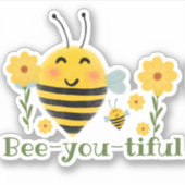 かわいいミツバチの美しい緑と黄色の水色のミツバチ シール (正面)