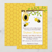 かわいいミツバチの赤ちゃん歓迎会の招待状 招待状 (正面/裏面)