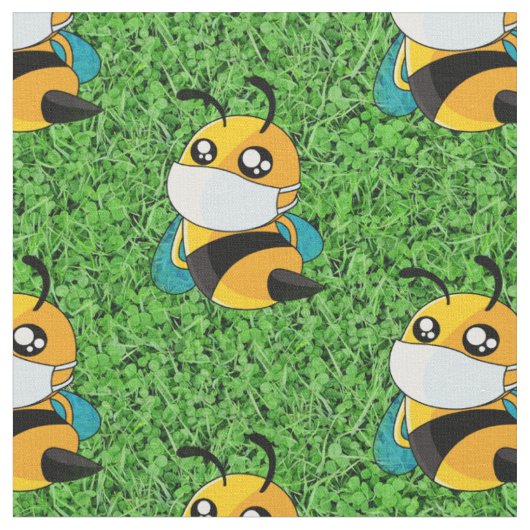 かわいいミツバチコロナウイルス ファブリック (クローズアップ)