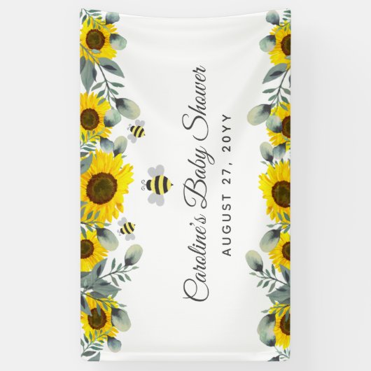 かわいいミツバチ&ひまわりユーカリ赤ちゃんシャワーサイン 横断幕 (縦)