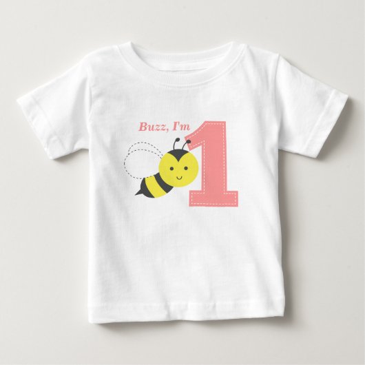 かわいいミツバチ、1歳の誕生日 ベビーTシャツ (正面)