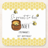 かわいいミツバチ Beeの1歳の誕生日おめでとう スクエアペーパーコースター (正面)