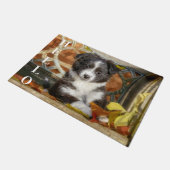 かわいいミニオーストラリアの羊飼い犬のバイカラー子犬 ドアマット (アングル)