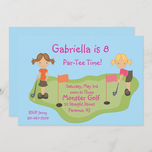 かわいいミニゴルフの女の子のパーティの招待状 招待状 (正面/裏面)