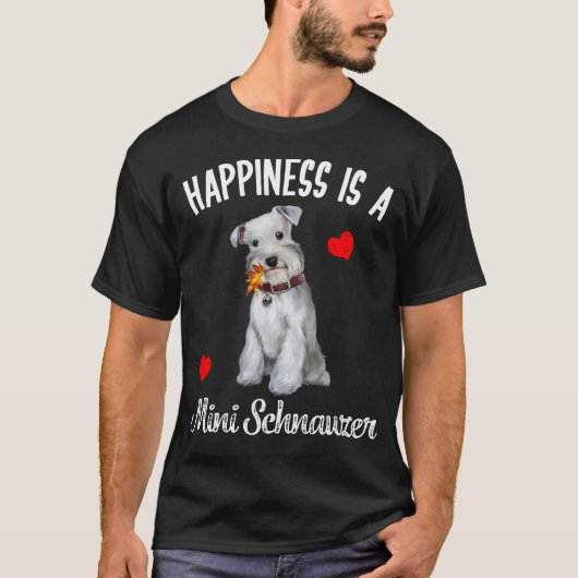 かわいいミニシュナウザー犬　秋の葉ハートペット Tシャツ (正面)