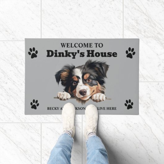 かわいいミニチュアアメリカン羊飼い犬の写真 ドアマット (室内)