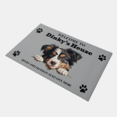 かわいいミニチュアアメリカン羊飼い犬の写真 ドアマット (アングル)