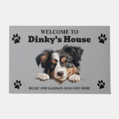 かわいいミニチュアアメリカン羊飼い犬の写真 ドアマット (正面)