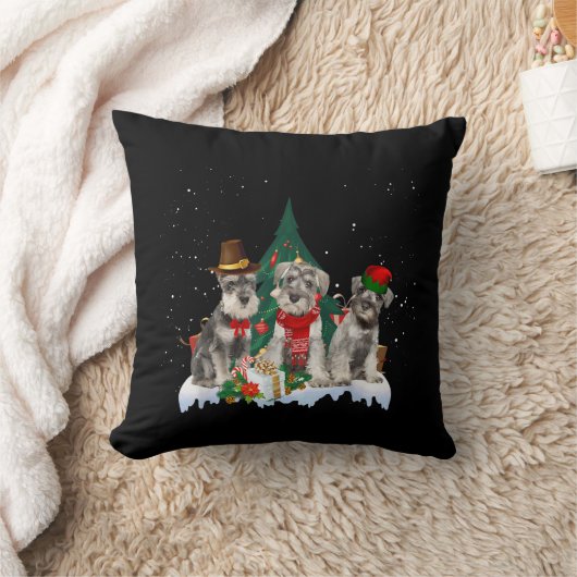 かわいいミニチュアシュナウザーのクリスマスドッグTシャツ クッション (ブランケット)