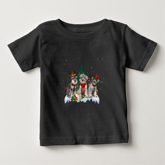 かわいいミニチュアシュナウザーのクリスマスドッグTシャツ ベビーTシャツ (正面)