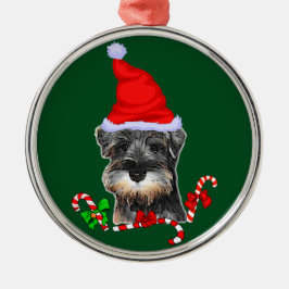 かわいいミニチュアシュナウザークリスマス メタルオーナメント