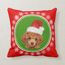 かわいいミニチュアプードルのクリスマスのサンタの帽子犬 クッション