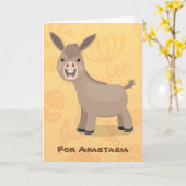 かわいいミニチュア·ドンキー漫画イラストレーション カード (黄色い花)