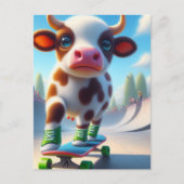 かわいいミニブラウンとホワイトカウスケートボード ポストカード (正面)