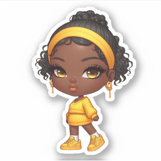 かわいいミニブラックチビ（小さくかわいく書いた感じ）の少女 シール (正面)