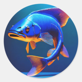 かわいいミニマリストの魚ロゴステッカー ラウンドシール