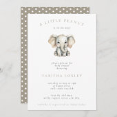 かわいいミニマリストエレファントリトルピーナッツ赤ちゃんシャワー 招待状 (正面/裏面)