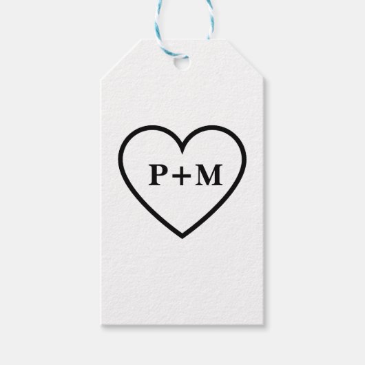 かわいいミニマリストカップルイニシャルハートの輪郭 ギフトタグ (正面)