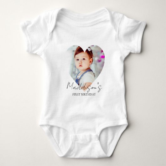 かわいいミニマリストフォトファーストバースデーパーティー ベビーボディスーツ (正面)