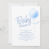 かわいいミニマリストブルーバルーンボーイベビーシャワー 招待状 (正面)