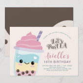 かわいいミニマリストボバブルティー誕生日招待 招待状 (正面/裏面)