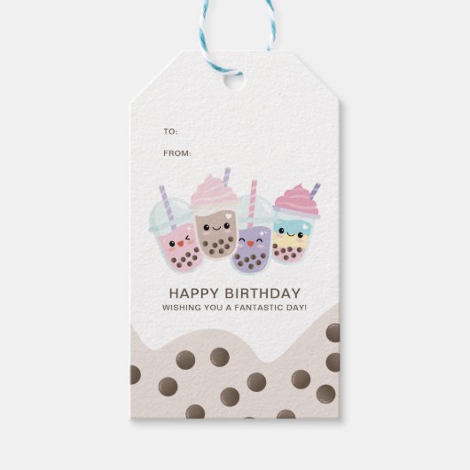 かわいいミニマリストボバブルミルクティーギフトラベル ギフトタグ (正面)