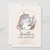 かわいいミニマリストユニコーンボバ バブルミルクティー 招待状 (正面)