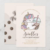 かわいいミニマリストユニコーンボバ バブルミルクティー 招待状 (正面/裏面)