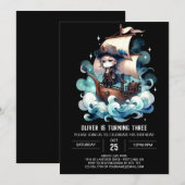 かわいいミニマリスト海賊の誕生日 招待状 (正面/裏面)