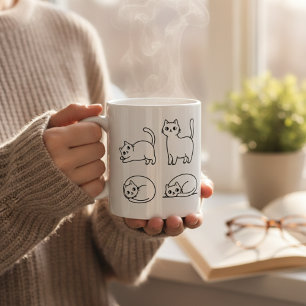  かわいいミニマリスト猫の線画コーヒーカップ コーヒーマグカップ