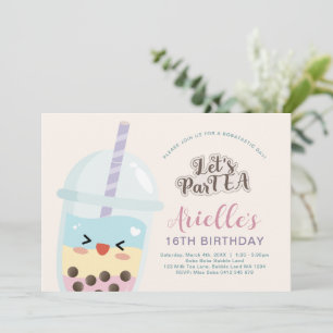 かわいいミニマリスト ボバ バブル ティー 誕生日 招待状