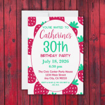 かわいいミニマルいちご柄30歳の誕生日