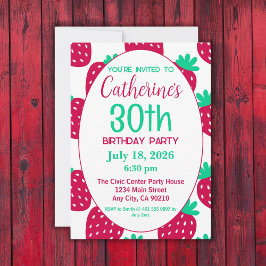かわいいミニマルなイチゴ柄 30歳の誕生日 招待状