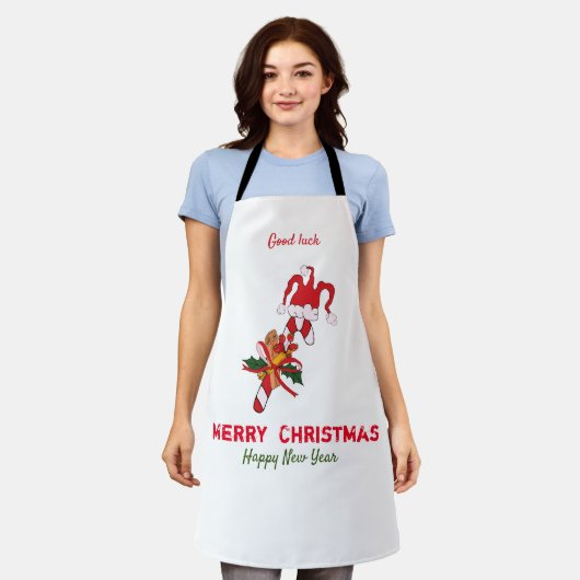 かわいいミニマルなクリスマスと新年おめでとう エプロン (着用した状態)
