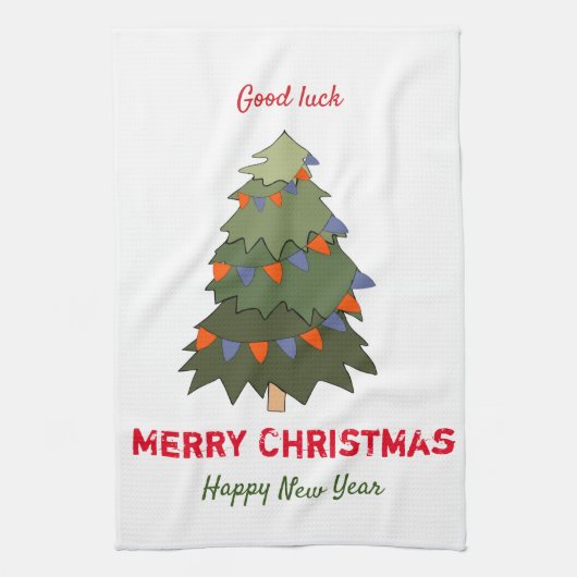 かわいいミニマルなクリスマスと新年おめでとう キッチンタオル (縦)