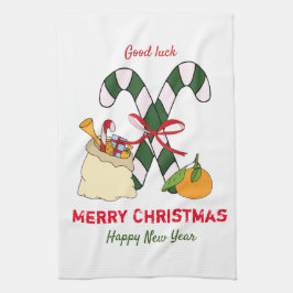 かわいいミニマルなクリスマスと新年おめでとう キッチンタオル