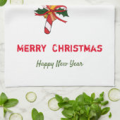 かわいいミニマルなクリスマスと新年おめでとう キッチンタオル (折り畳み)