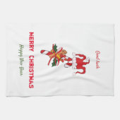 かわいいミニマルなクリスマスと新年おめでとう キッチンタオル (横)