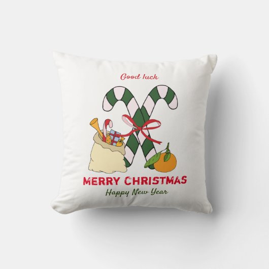 かわいいミニマルなクリスマスと新年おめでとう クッション (正面)