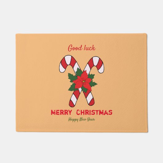 かわいいミニマルなクリスマスと新年おめでとう ドアマット (正面)