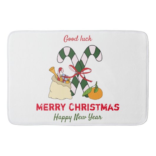 かわいいミニマルなクリスマスと新年おめでとう バスマット (正面)