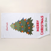 かわいいミニマルなクリスマスと新年おめでとう ビーチタオル (正面)